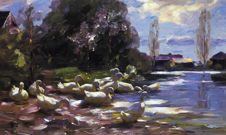 Alexander Koester Ducks on a Riverbank on a Sunny Afternoon